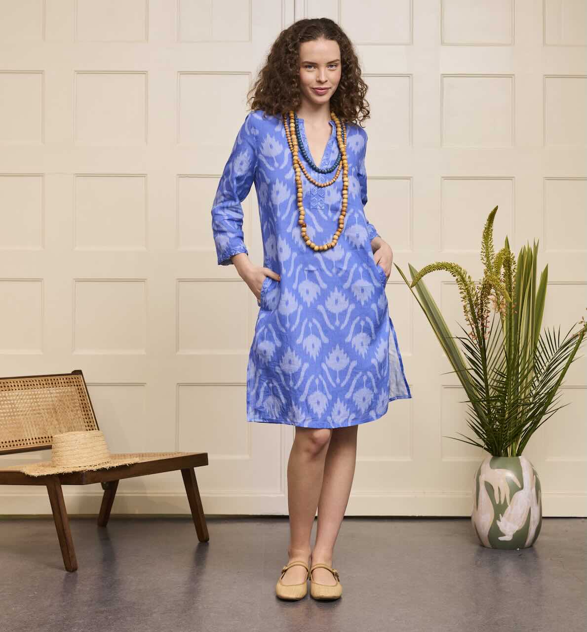 Sapphire Kaftan iKat blau - Nimo with Love: Kürzerer Schnitt, iKat blau, Taschen