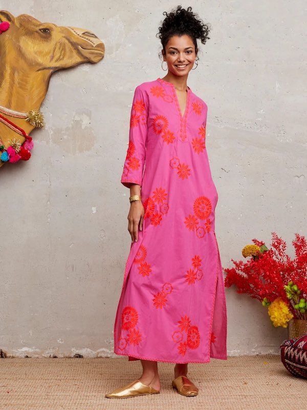 Sapphire Kaftan pink 2 - Nimo with Love: Leinen, bestickt, Schlitze